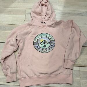 Montauk NY light pink beach hooded sweatshirt